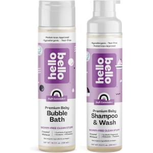Hello Bello Bubble Bath for Babies & Kids, Lavender, 10 fl oz + Gentle Hypoallergenic Shampoo & Body Wash, pH-Balanced & Dermatologist-Tested, Vegan, 10 fl oz