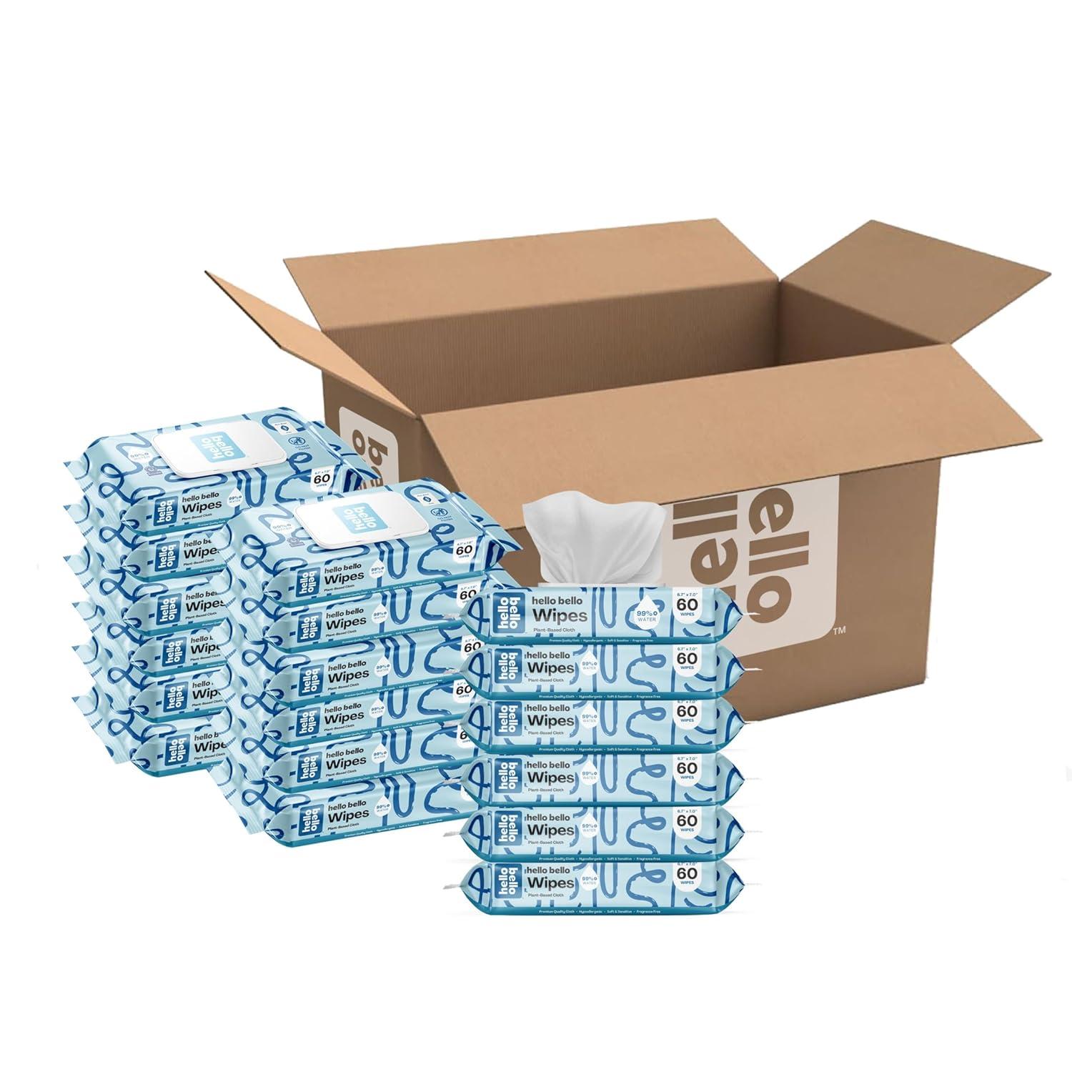 image:imageHello Bello Premium FragranceFree Travel Size Baby Wipes with Chamomile amp Aloe Extracts for Sensitive Skin 1 Resealable Pack 20 Total Wipes Pack of 5Squiggles