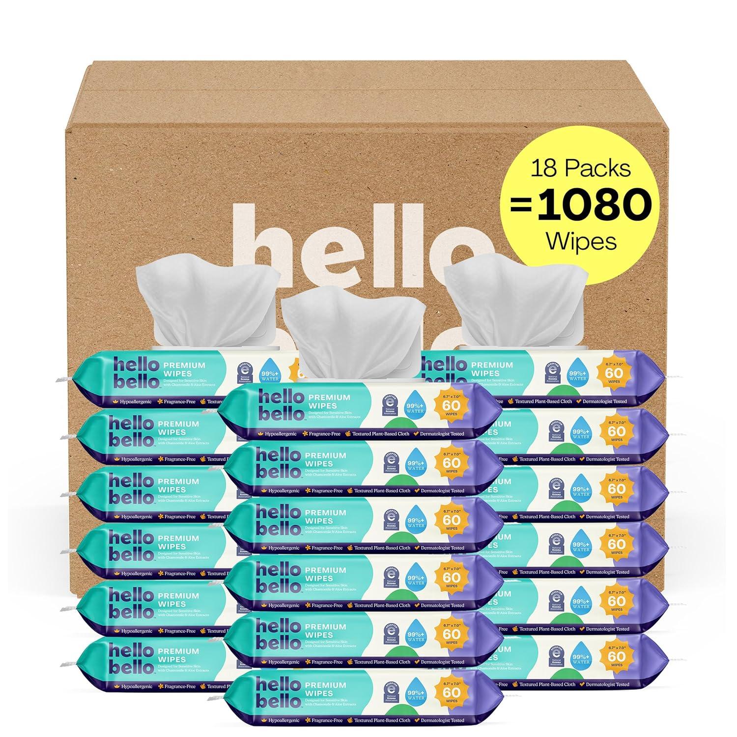 image:imageHello Bello Premium FragranceFree Travel Size Baby Wipes with Chamomile amp Aloe Extracts for Sensitive Skin 1 Resealable Pack 20 Total Wipes Pack of 5Stars Clouds