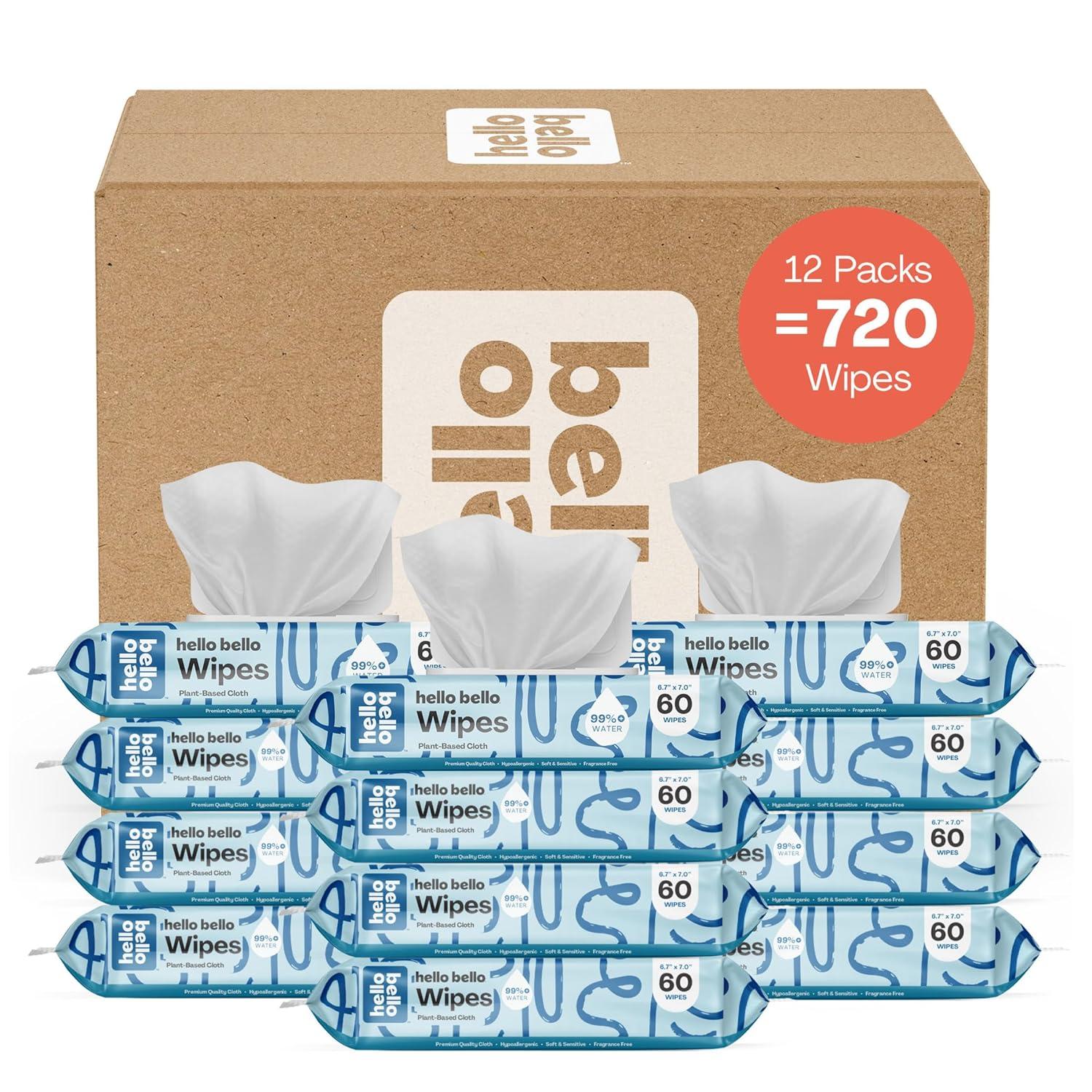 image:imageHello Bello Premium FragranceFree Travel Size Baby Wipes with Chamomile amp Aloe Extracts for Sensitive Skin 1 Resealable Pack 20 Total Wipes Pack of 5Squiggles