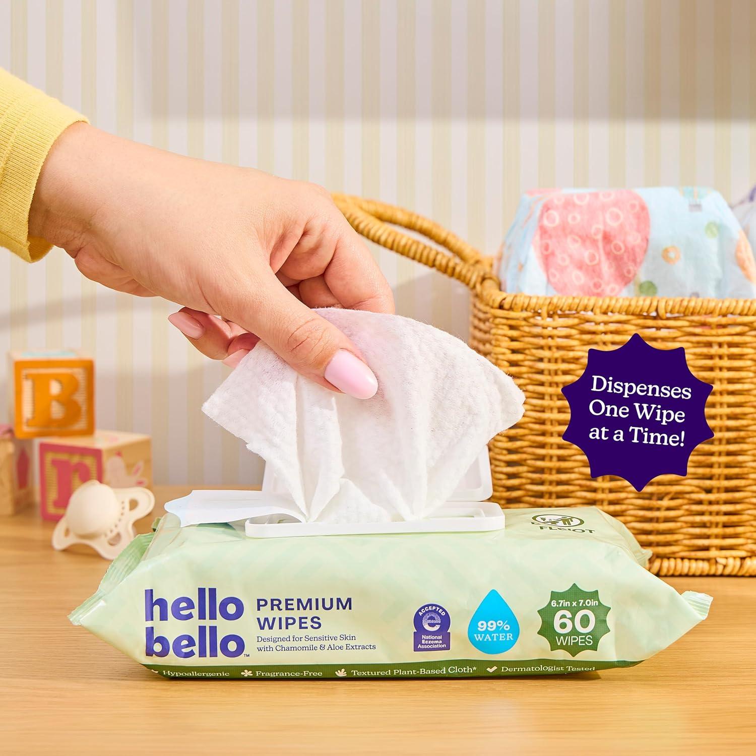 image:imageHello Bello Premium FragranceFree Travel Size Baby Wipes with Chamomile amp Aloe Extracts for Sensitive Skin 1 Resealable Pack 20 Total Wipes Pack of 5Simply Sage