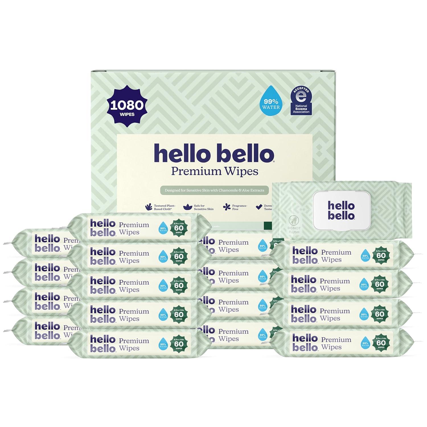 image:imageHello Bello Premium FragranceFree Travel Size Baby Wipes with Chamomile amp Aloe Extracts for Sensitive Skin 1 Resealable Pack 20 Total Wipes Pack of 5Simply Sage
