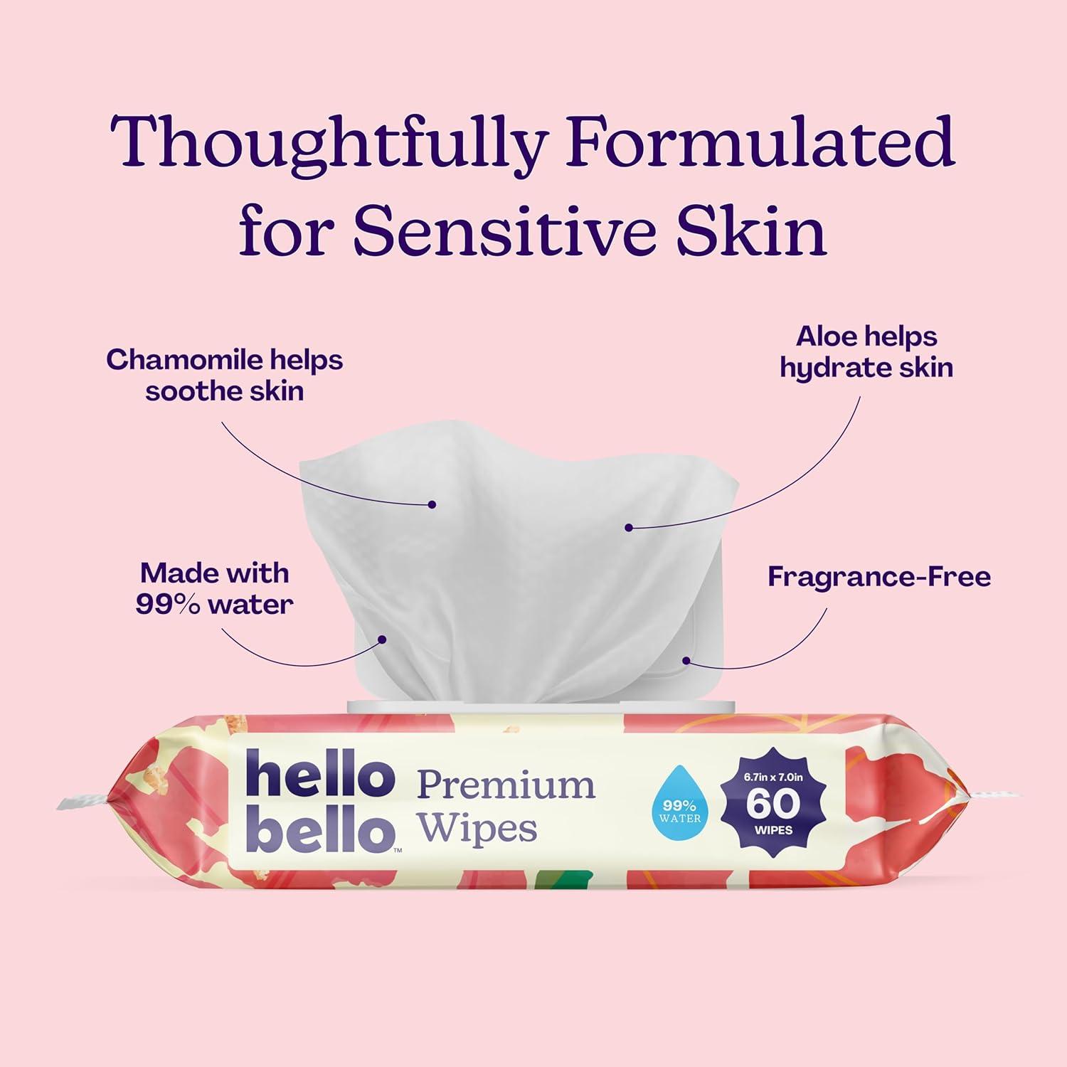 image:imageHello Bello Premium FragranceFree Travel Size Baby Wipes with Chamomile amp Aloe Extracts for Sensitive Skin 1 Resealable Pack 20 Total Wipes Pack of 5Rosy Posy