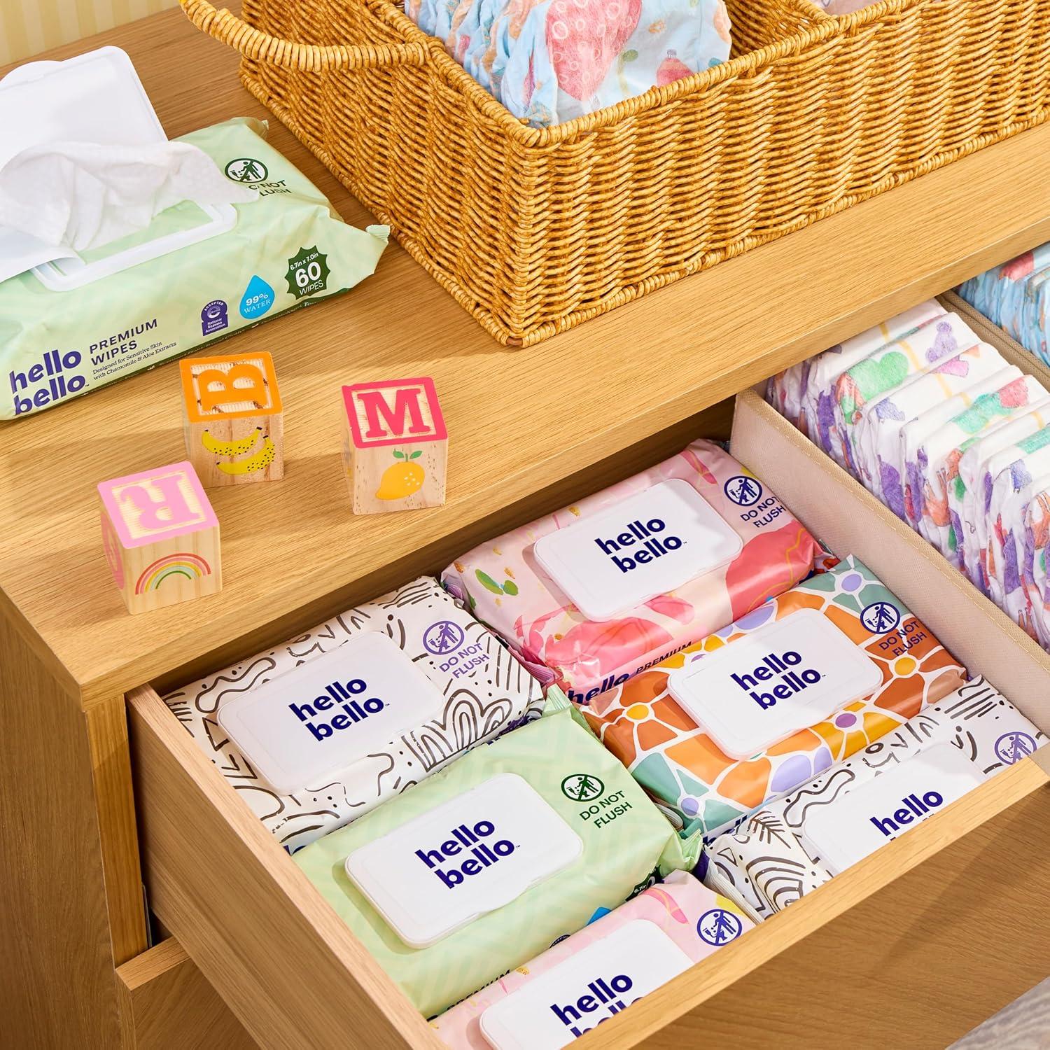 image:imageHello Bello Premium FragranceFree Travel Size Baby Wipes with Chamomile amp Aloe Extracts for Sensitive Skin 1 Resealable Pack 20 Total Wipes Pack of 5Flower Pop