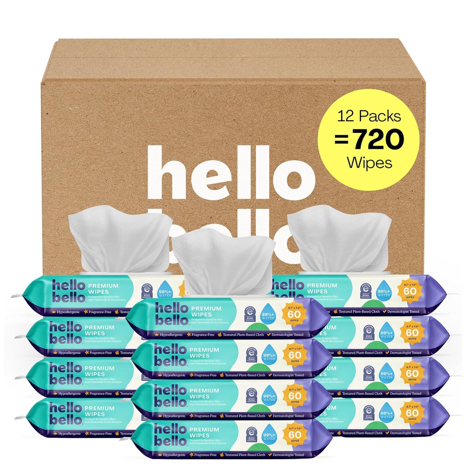 image:imageHello Bello Premium FragranceFree Travel Size Baby Wipes with Chamomile amp Aloe Extracts for Sensitive Skin 1 Resealable Pack 20 Total Wipes Pack of 5Squiggles