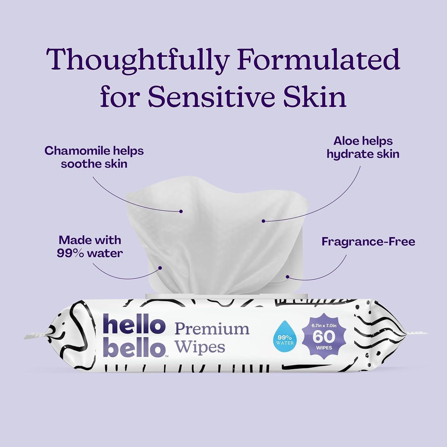 image:imageHello Bello Premium FragranceFree Travel Size Baby Wipes with Chamomile amp Aloe Extracts for Sensitive Skin 1 Resealable Pack 20 Total Wipes Pack of 5Playful Sketches