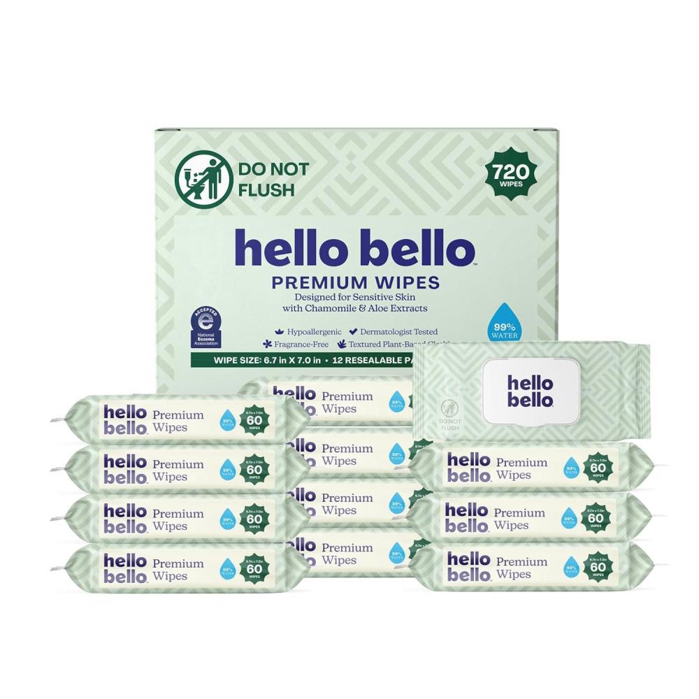image:imageHello Bello Premium FragranceFree Travel Size Baby Wipes with Chamomile amp Aloe Extracts for Sensitive Skin 1 Resealable Pack 20 Total Wipes Pack of 5Simply Sage