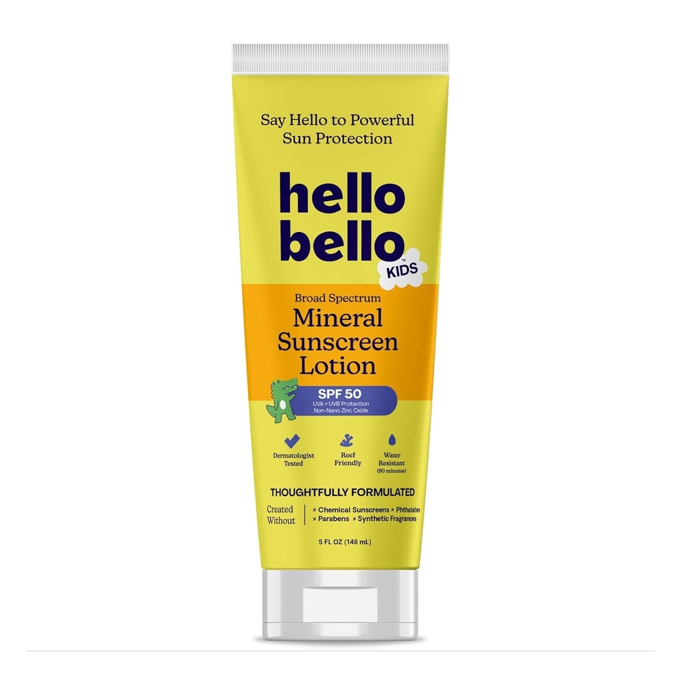 image:imageHello Bello Kids SPF 50 Mineral Sunscreen Lotion  5oz Tube  Water Resistant Broad Spectrum UVA  UVB Sun Protection5 Ounce Pack of 1